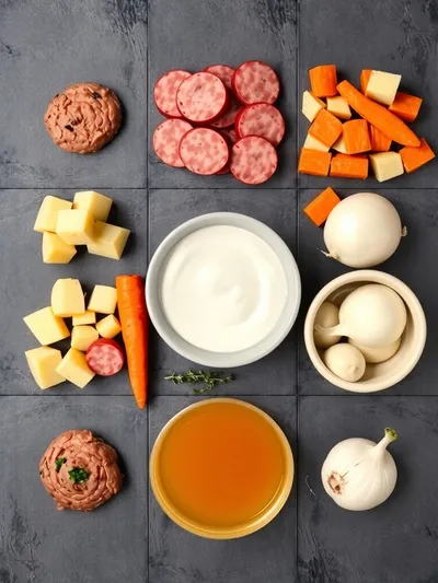 Best Beef Sausage Potato Soup - ingredients preparation