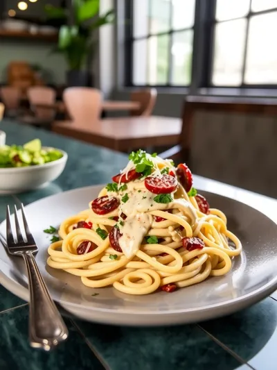Cajun Smoked Sausage Alfredo Pasta - ready to serve