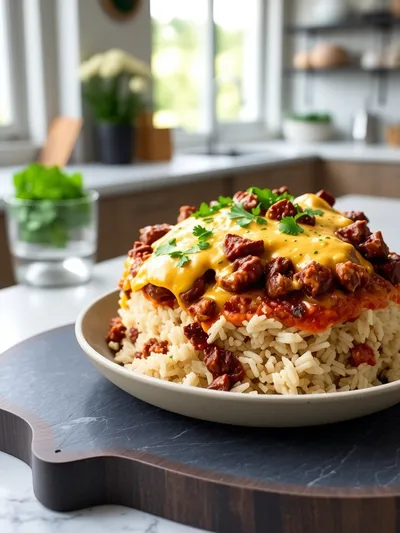 Cheesy Beef Garlic Butter Rice Bowl - ready to serve