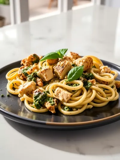Creamy Pesto Chicken Pasta Skillet - cooking process