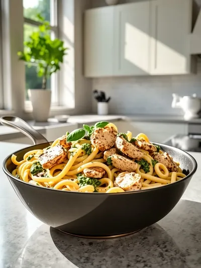 Creamy Pesto Chicken Pasta Skillet