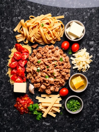 Creamy Rotel Pasta With Ground Beef - ingredients preparation