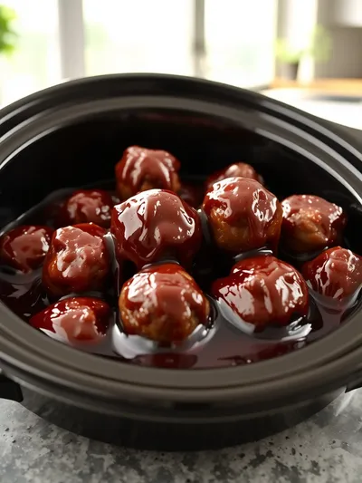 Crockpot Meatballs in Grape Jelly & BBQ Sauce