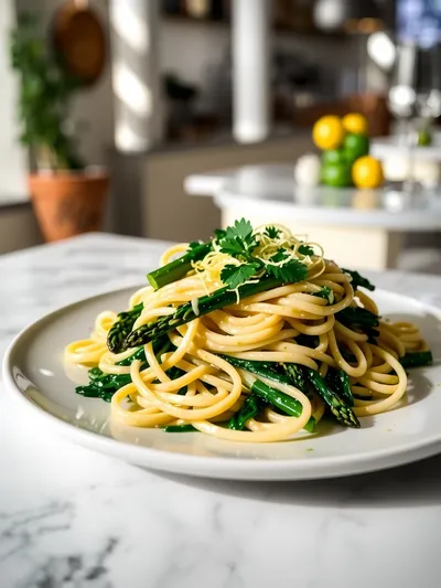 Fettuccine with Spinach & Asparagus – Spring Pasta - cooking process
