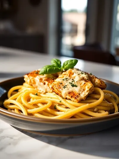 Garlic Parmesan Chicken Pasta – Easy Healthy Dinner - cooking process