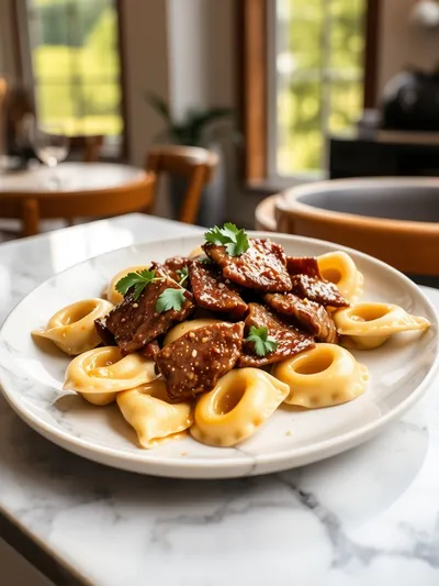 Garlic Steak Tortellini - ready to serve