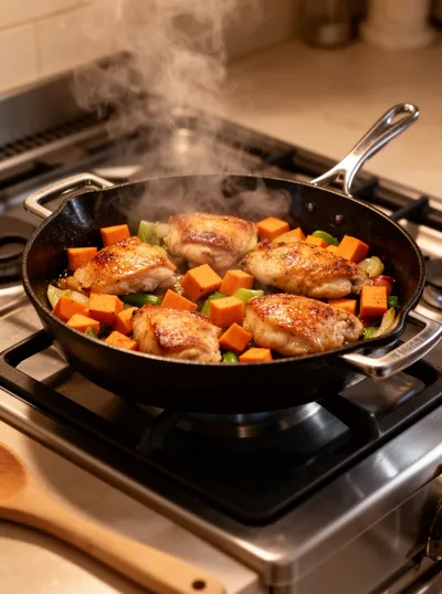 Easy BBQ Chicken Sweet Potato Skillet Recipe - cooking process
