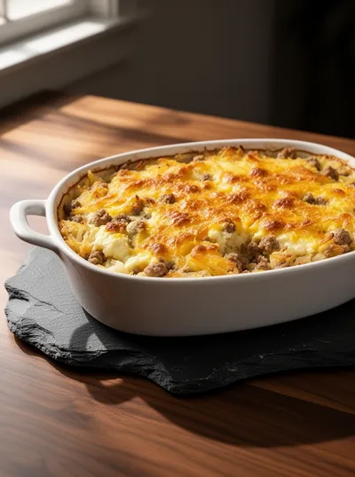 Sausage, Egg, and Cream Cheese Hashbrown Casserole