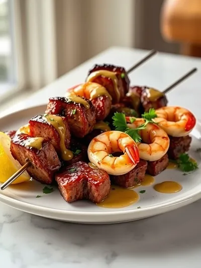 Grilled Steak and Shrimp Skewers with Garlic Butter Sauce - cooking process