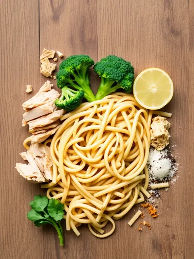 High Protein Rotisserie Chicken Broccoli Pasta - ingredients preparation