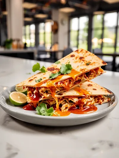 Hot Honey BBQ Chicken Quesadillas - ready to serve