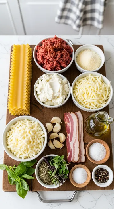 Lasagna Cheeseburger with Parmesan Garlic Turkey Bacon - cooking process