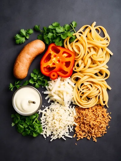 One Pot Creamy Cajun Sausage Pasta - ingredients preparation