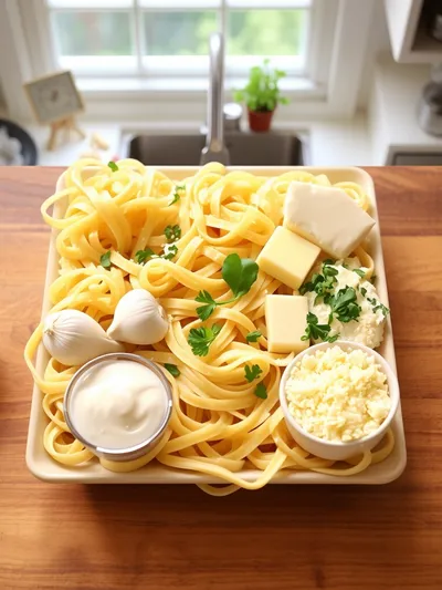 One Pot Creamy Garlic Pasta - ingredients preparation