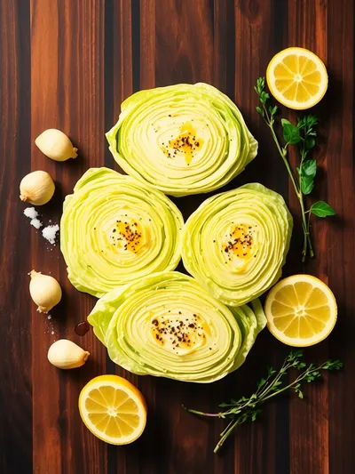 Oven Roasted Garlic Cabbage Steaks - ingredients preparation