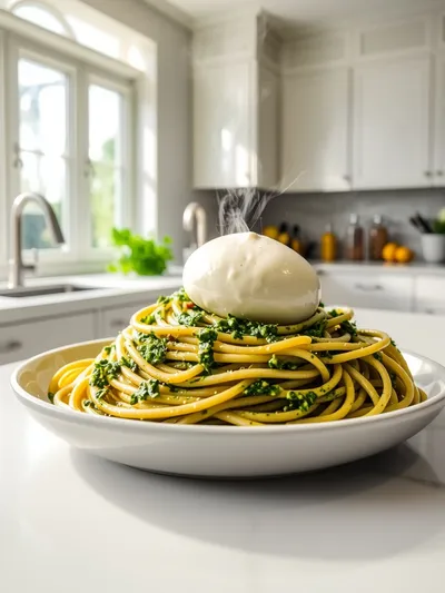 Pistachio Pesto Pasta With Burrata
