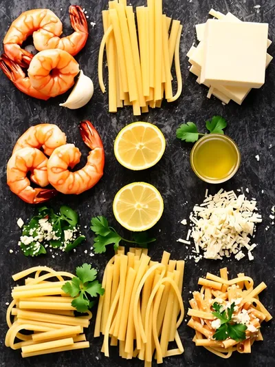 Shrimp Scampi Pasta Bake - ingredients preparation