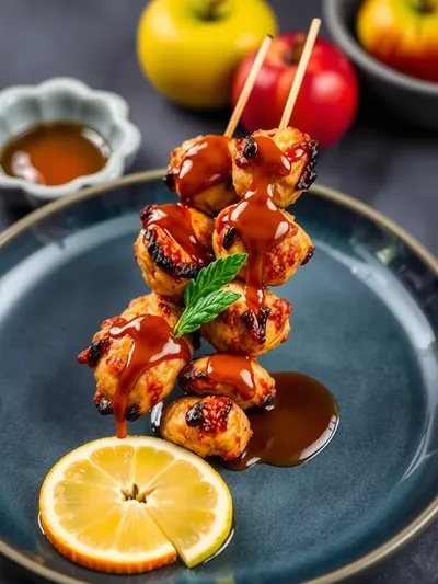 Sticky Apple Juice Chicken Skewers - ready to serve