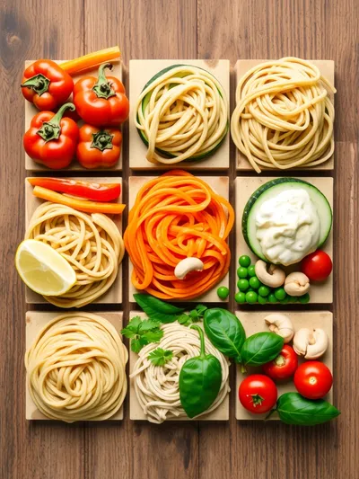 Vegan Pasta Primavera with Creamy Garlic Cashew Sauce - ingredients preparation